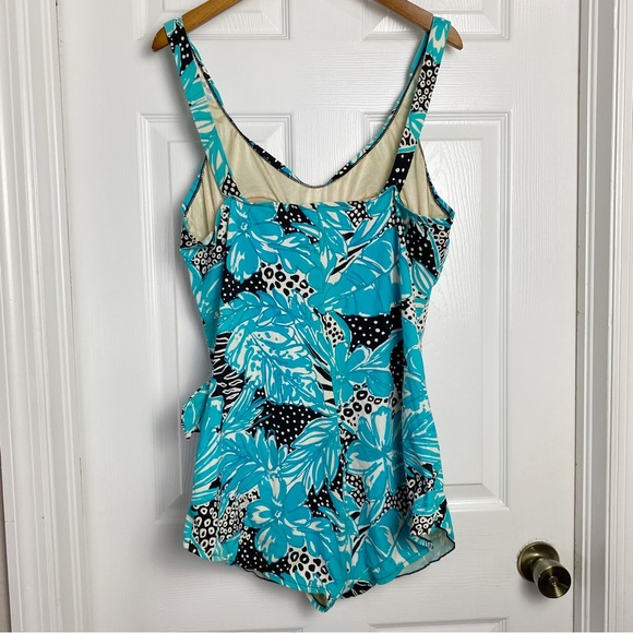 Maxine of Hollywood One-Piece Skirted Swimsuit in Blue Floral Print - Picture 9 of 10